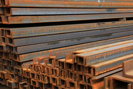 Steel cross section in the construction siteの写真素材