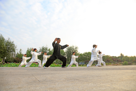 LUANNAN COUNTY - July 16: people practicing taichi on July 16, 2016, Luannan county, Hebei Province, Chinaのeditorial素材