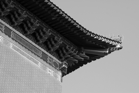 Chinese traditional building under the blue sky, closeup of photoのeditorial素材