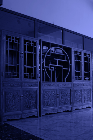 Chinese style wooden furniture, closeup of photoの写真素材