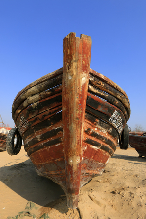 Wooden fishing boats on the beachのeditorial素材