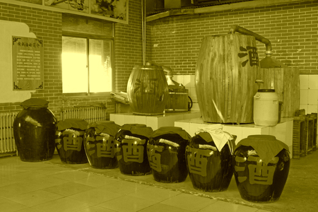 Chinese style barrel and jars, closeup of photo