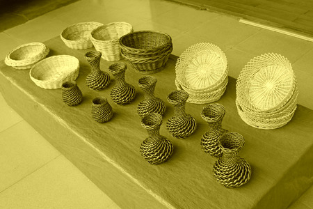 Wicker straw Knitting goods in a shop