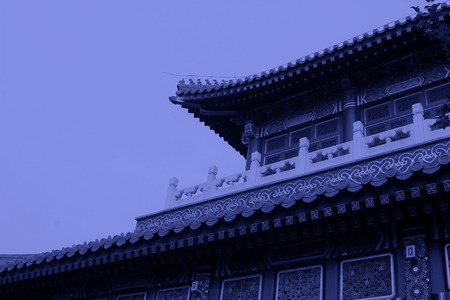 Chinese architecture style Glazed tile eaves, closeup of photoのeditorial素材