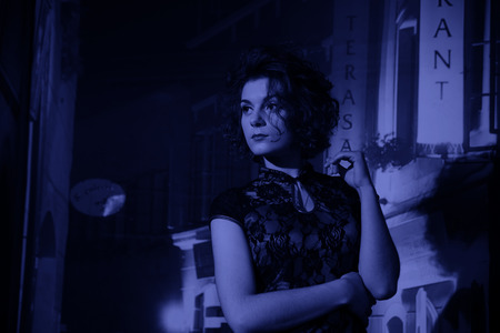 LUANNAN  COUNTY - DECEMBER 13: Russian female model show the clothing indoors on december 13, 2014, Luannan County, Hebei Province, Chinaのeditorial素材