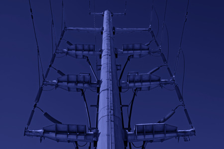 Electric steel rod in the blue sky background, closeup of photo