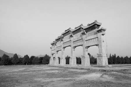 ZUNHUA MAY 18: traditional Chinese style white marble arch landscape architecture, Eastern Tombs of the Qing Dynasty on may 18, 2014, Zunhua county, Hebei Province, China.のeditorial素材