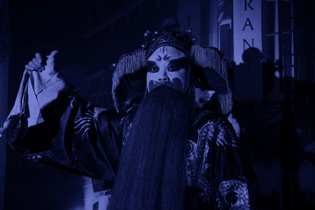 LUANNAN  COUNTY - DECEMBER 13: Chinese traditional PingJu character showing classical costumes, on december 13, 2014, Luannan County, Hebei Province, Chinaのeditorial素材
