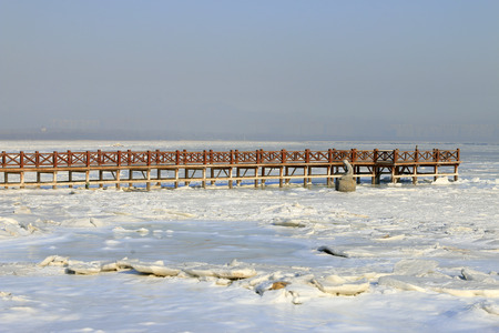 pier in the snowの写真素材