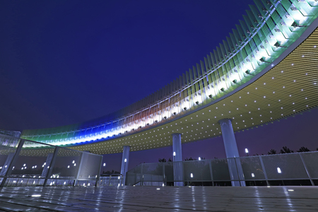 Circular building landscape in a park, Chinaのeditorial素材