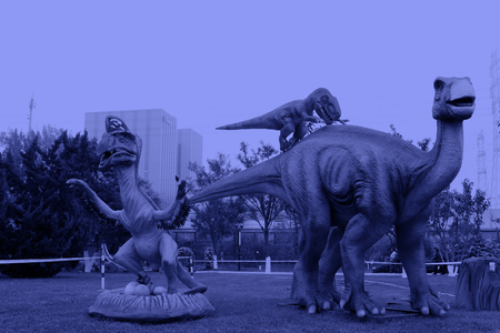 BEIJING - OCTOBER 23: Dinosaur model in a park, on october 23, 2014, Beijing, China.のeditorial素材
