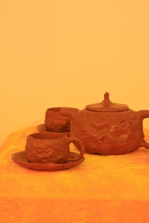 Violet sand earthenware clay teapot craftsのeditorial素材