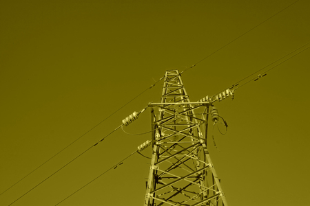 Electric power tower under the blue skyの写真素材
