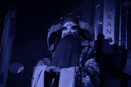 LUANNAN  COUNTY - DECEMBER 13: Chinese traditional PingJu character showing classical costumes, on december 13, 2014, Luannan County, Hebei Province, Chinaのeditorial素材