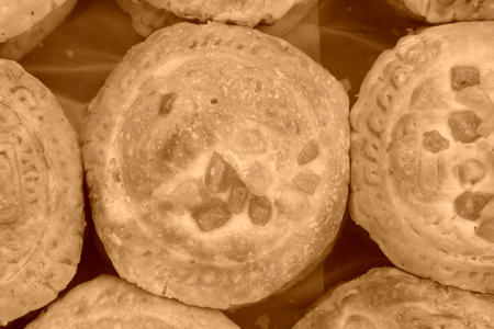 chinese traditional moon cake, closeup of photoの写真素材