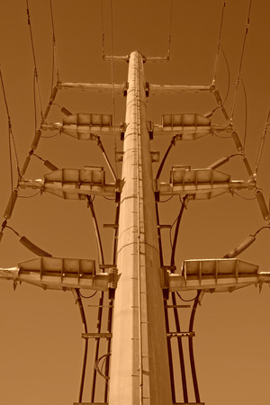 Electric steel rod in the blue sky background, closeup of photoの写真素材