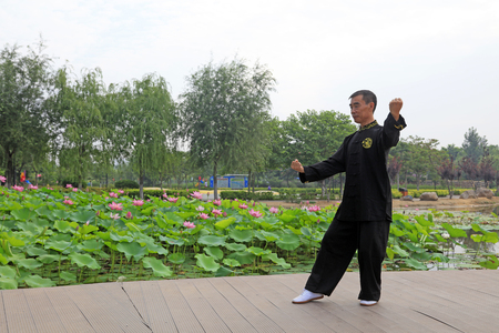 LUANNAN COUNTY - July 16: people practicing taichi on July 16, 2016, Luannan county, Hebei Province, Chinaのeditorial素材