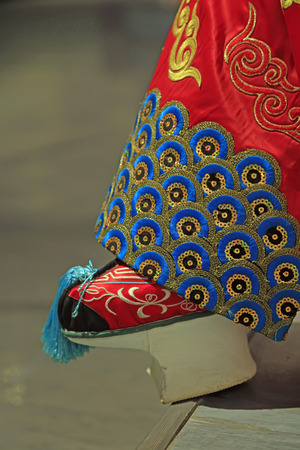 Peking Opera props embroidered shoes close up viewのeditorial素材