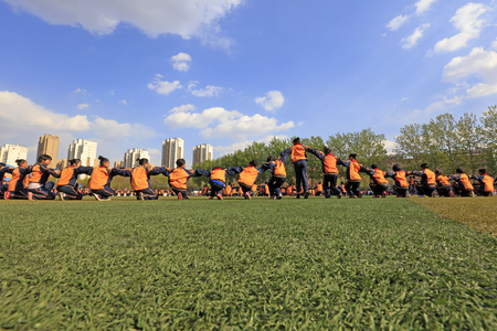 Luannan County - April 18, 2016: student group gymnastics training on the playground, in a middle school, Luannan County, Hebei Province, China

のeditorial素材