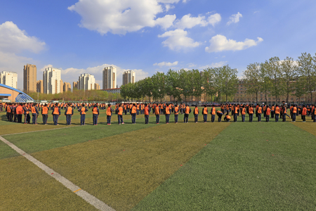 Luannan County - April 18, 2016: student group gymnastics training on the playground, in a middle school, Luannan County, Hebei Province, China

のeditorial素材