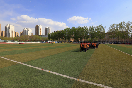 Luannan County - April 18, 2016: student group gymnastics training on the playground, in a middle school, Luannan County, Hebei Province, China

のeditorial素材