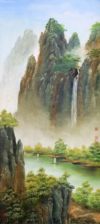 Chinese traditional art works in an exhibitionのeditorial素材