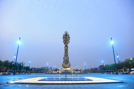 China tangshan Phoenix sculpture night sceneのeditorial素材