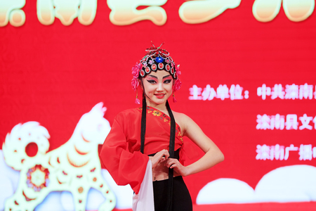 Luannan county - Feb. 9, 2018: Latin dance performance of pingju opera on the stage, luannan county, hebei province, China.のeditorial素材