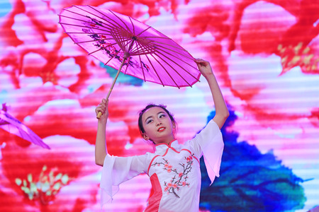 Luannan county - February 9, 2018: classical dance performance on stage, luannan county, hebei province, China.のeditorial素材