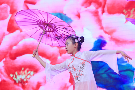Luannan county - February 9, 2018: classical dance performance on stage, luannan county, hebei province, China.のeditorial素材