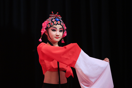 Luannan county - Feb. 9, 2018: Latin dance performance of pingju opera on the stage, luannan county, hebei province, China.のeditorial素材
