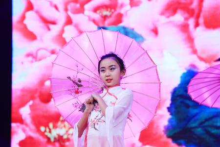 Luannan county - February 9, 2018: classical dance performance on stage, luannan county, hebei province, China.のeditorial素材