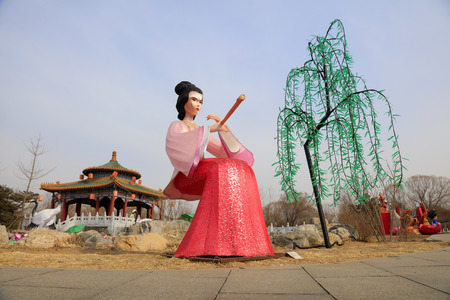 China ancient ladies shaped lanternのeditorial素材