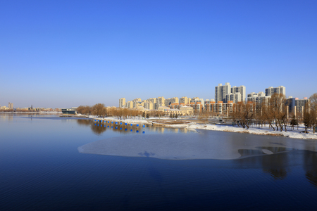 City park snow scene, tangshan, China.のeditorial素材