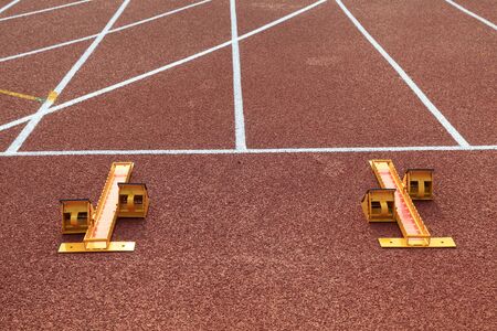 starting frame on the plastic runwayの写真素材