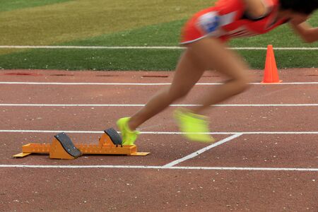 starting blocks on the runwayの写真素材