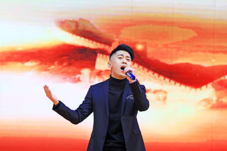 Luannan County - November 29, 2018: Singing and performing on stage, Luannan County, Hebei Province, Chinaのeditorial素材