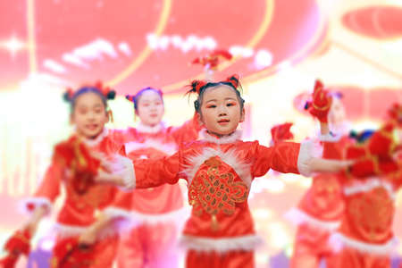 Luannan County - January 26, 2019: Children's Dance Performance on the Stage, Luannan County, Hebei Province, Chinaのeditorial素材