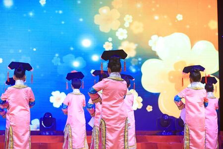 Back of Girls'Ancient Dresses, Stage Performanceの写真素材