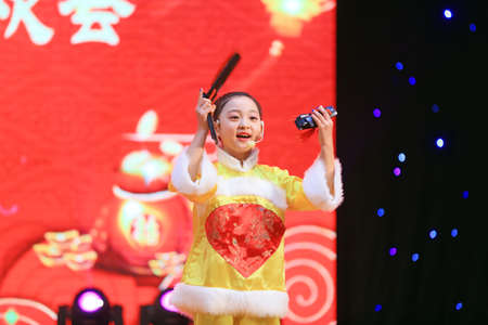 Luannan County - January 26, 2019: Children's Dance Performance on the Stage, Luannan County, Hebei Province, Chinaのeditorial素材
