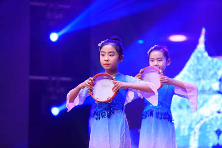 Luannan County - January 29, 2019: Children's Dance Performance on the Stage, Luannan County, Hebei Province, Chinaのeditorial素材
