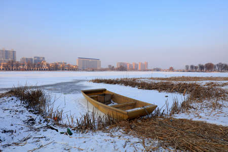 Wooden boats and buildingsの写真素材