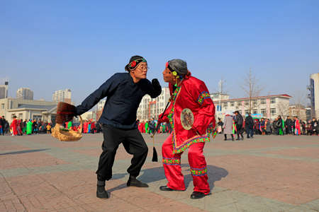 Luannan County - February 23, 2018: Yangge Dance Performance on the square, Luannan County, Hebei Province, China.のeditorial素材