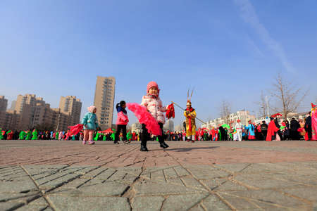 Luannan County - February 23, 2018: Yangge Dance Performance on the square, Luannan County, Hebei Province, China.のeditorial素材