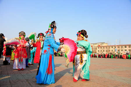 Luannan County - February 24, 2018: Yangge Dance Performance on the square, Luannan County, Hebei Province, China.のeditorial素材