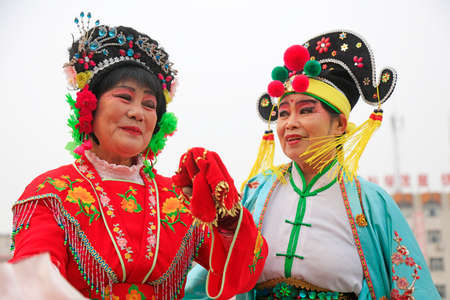 Luannan County - February 27, 2018: Yangge Dance Performance on the square, Luannan County, Hebei Province, China.のeditorial素材