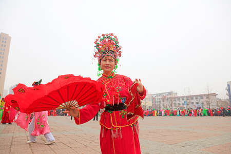 Luannan County - March 3, 2018: Yangge Dance Performance on the square, Luannan County, Hebei Province, China.のeditorial素材