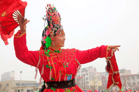 Luannan County - March 3, 2018: Yangge Dance Performance on the square, Luannan County, Hebei Province, China.のeditorial素材