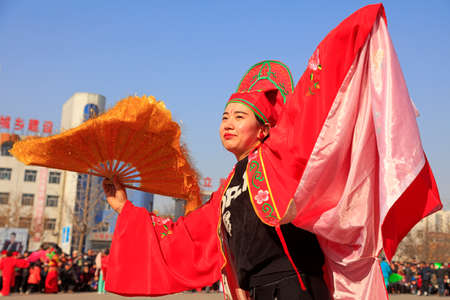 Luannan County - February 25, 2018: Yangge Dance Performance on the square, Luannan County, Hebei Province, China.のeditorial素材