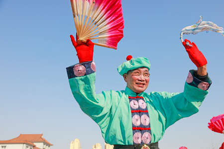 Luannan County - February 25, 2018: Yangge Dance Performance on the square, Luannan County, Hebei Province, China.のeditorial素材